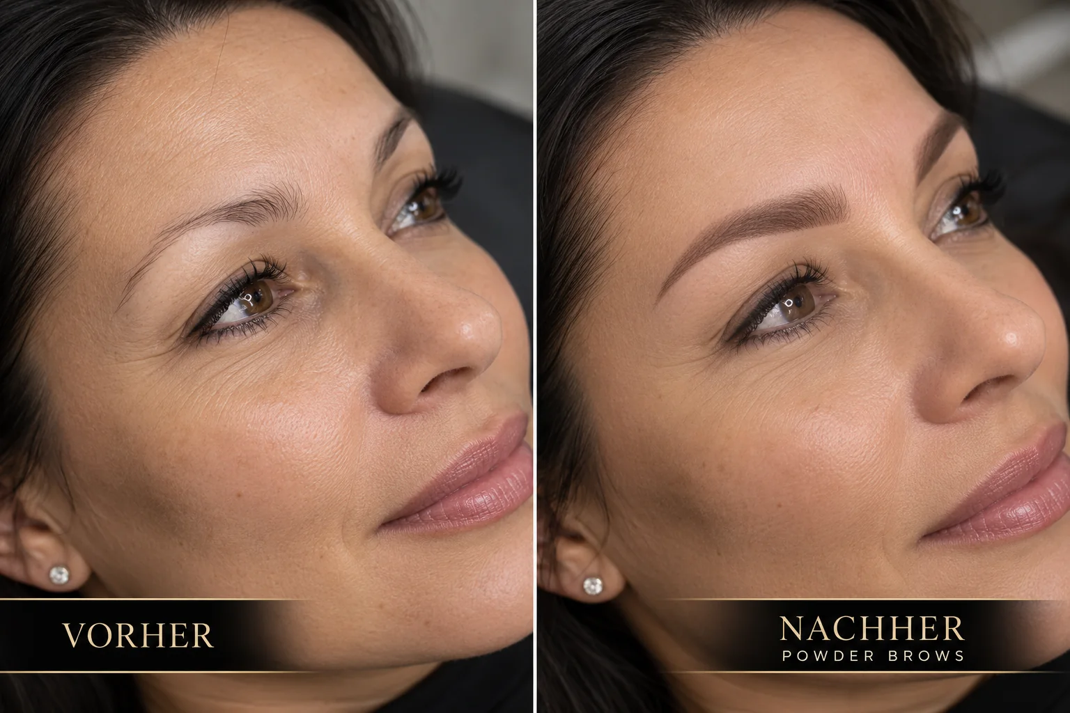 Vorher-Nachher-Beispiel für Powder Brows, vollständiges bereitgestelltes Motiv
